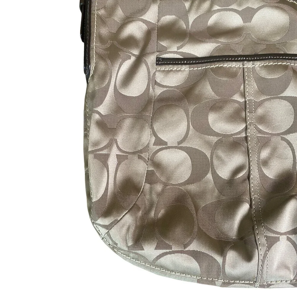 Coach Soho Sateen Signature Hobo Bag Gold Khaki Brown Tote - Picture 4 of 6